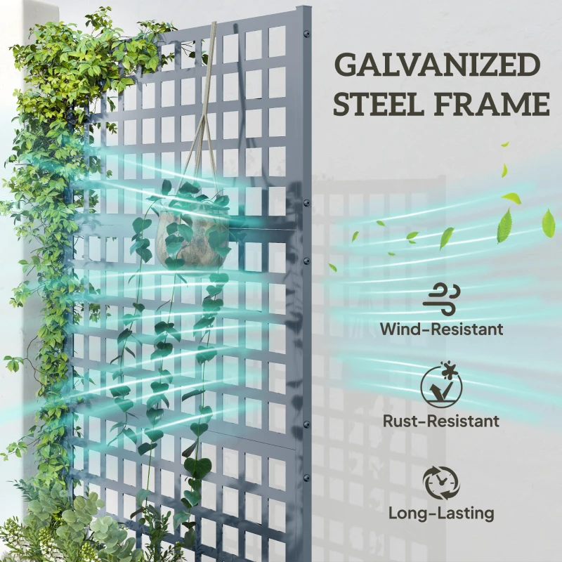Outsunny Galvanized Raised Garden Bed Planter Box with Trellis for Climbing Plants, Vegetable, Vines, 43" x 16" x 70", Gray