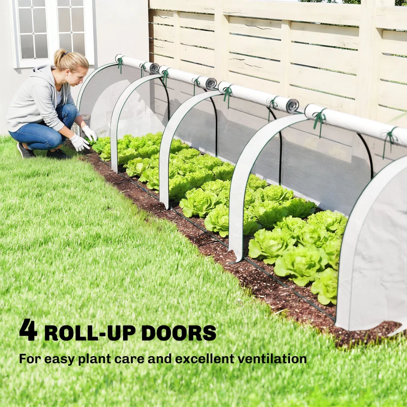 Outsunny Mini Greenhouse, Portable Greenhouse with 4 Roll-Up Doors, PE Cover, 177.2" x 39.4" x 31.5", White
