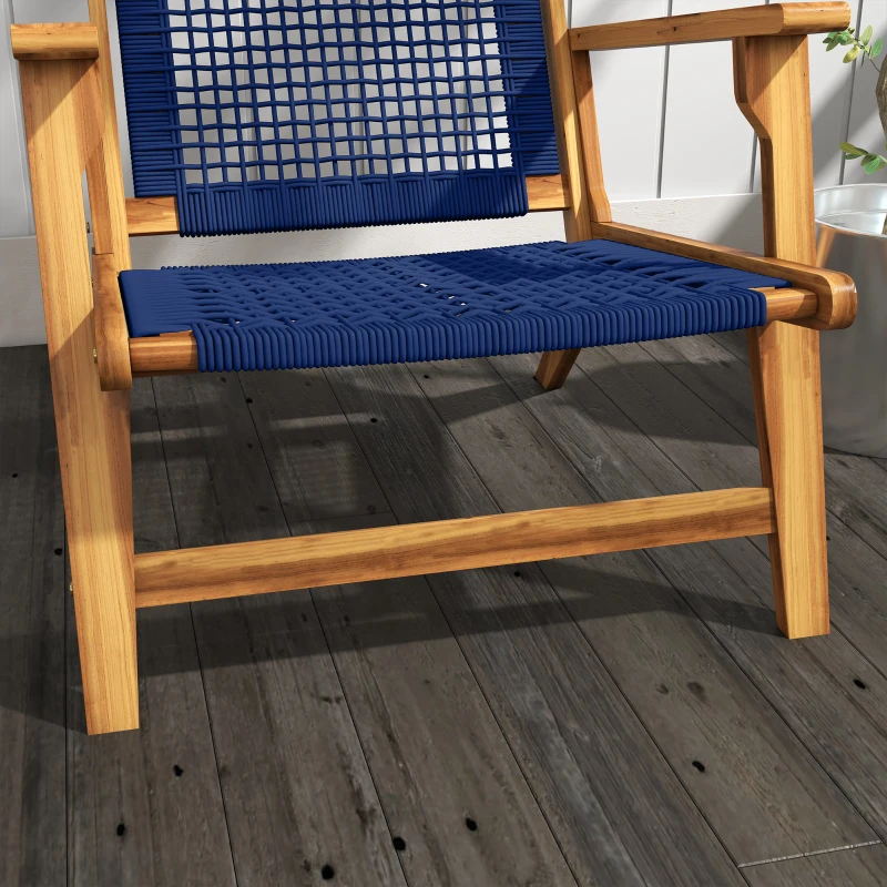 Outsunny Wood Adirondack Chair, Modern Fire Pit Chair, PP Rope Coconino Lounge Style Chair with High Support Backrest, Blue