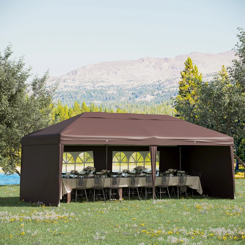 Outsunny 10' x 20' Pop Up Canopy Tent with 4 Sidewalls, Outdoor Portable Instant Canopy Shelter for Parties, Outdoor Instant Gazebo with Carry Bag for Garden, Patio, Coffee
