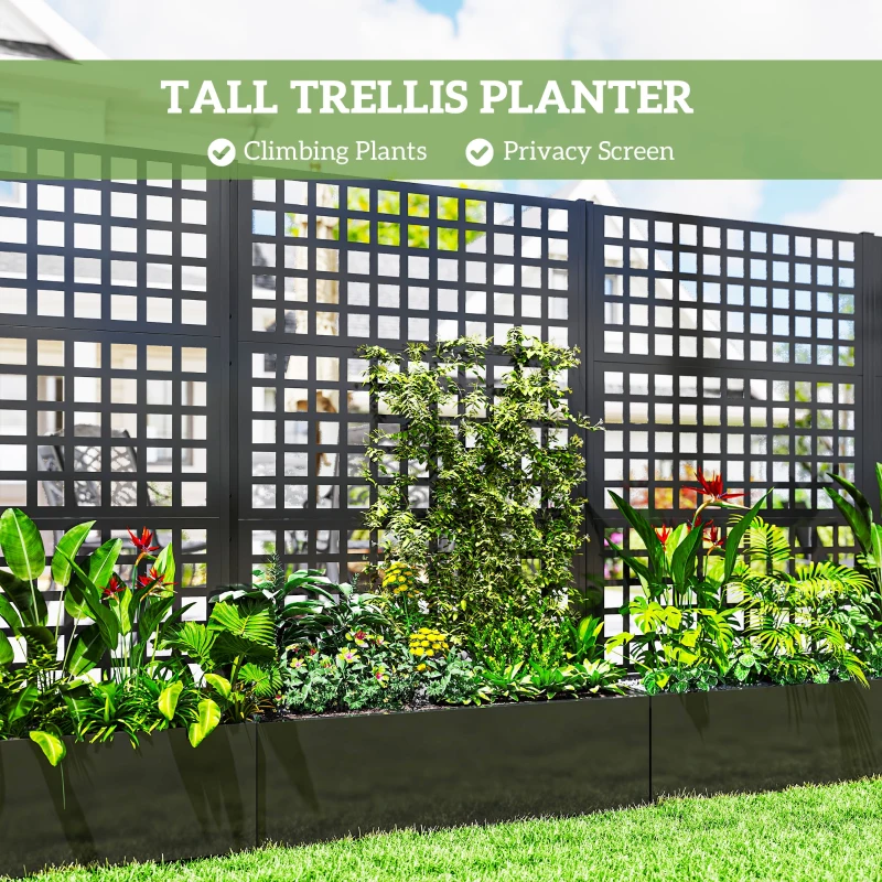 Outsunny Galvanized Raised Garden Bed Planter Box with Trellis for Climbing Plants, Vegetable, Vines, 43" x 16" x 70", Black