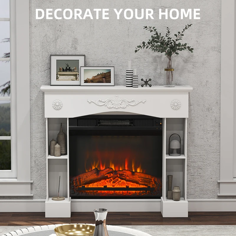 HOMCOM Baroque Fireplace Mantel, Freestanding Fireplace Surround with Leg for Electric Fireplaces, 45.3" W x 39.4" H, White