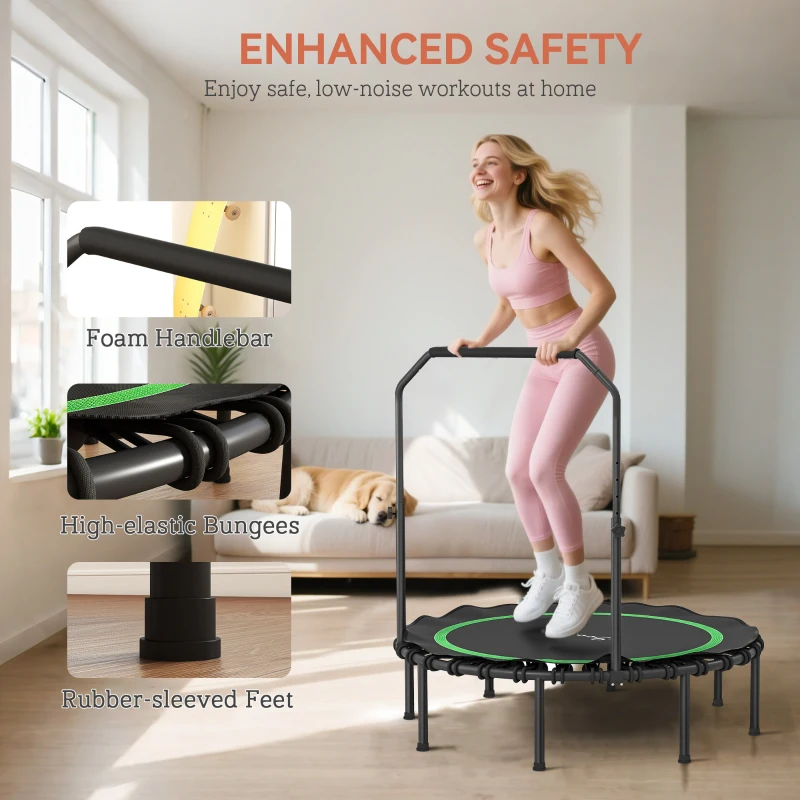 Soozier 48" Rebounder Trampoline for Adults, Foldable Mini Trampoline with Adjustable Handle Bar for Indoor Outdoor, Green