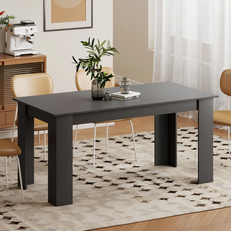 HOMCOM 63" Dining Table for 4-6 People, Modern Rectangular Kitchen Table for Dining Room, Living Room, Black Wood Effect