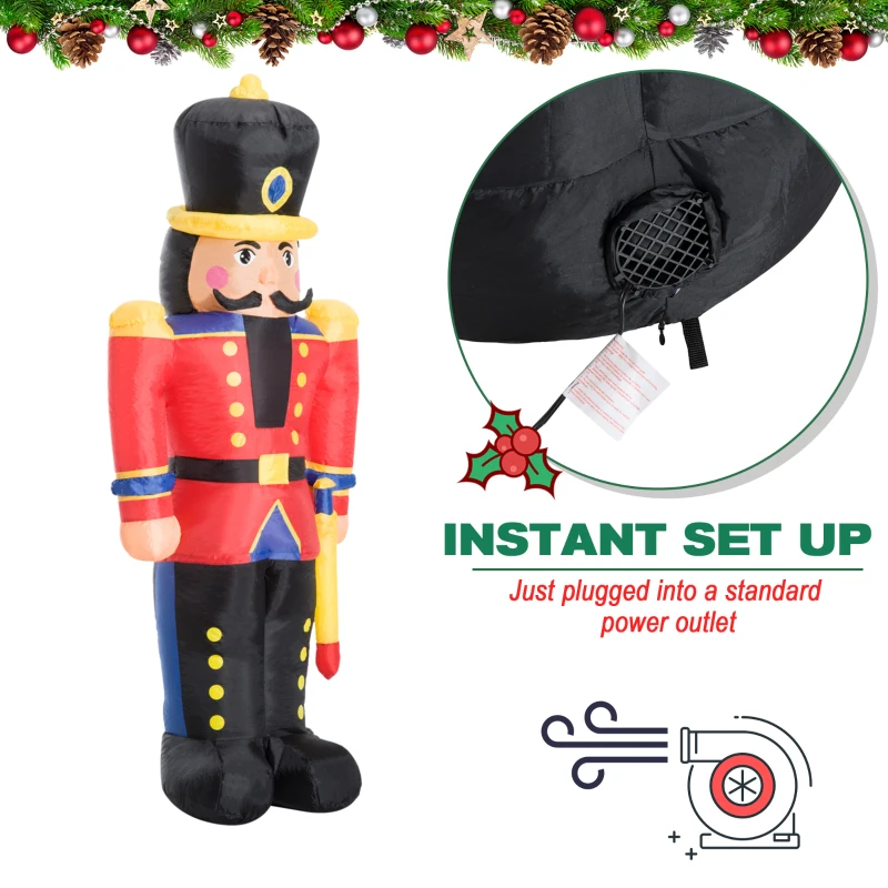 HOMCOM 6’ Christmas Inflatable Nutcracker Toy Soldier, Outdoor Blow-Up Yard Decoration with LED Lights Display
