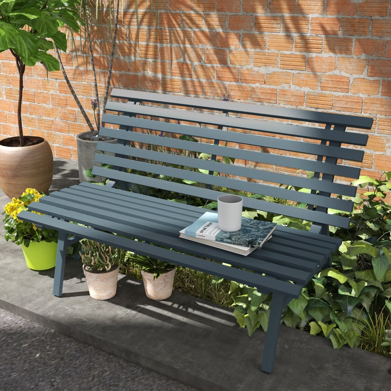 Outsunny Outdoor Bench Patio Bench, Aluminum Lightweight Park Bench with Slatted Seat for Lawn, Park, Deck, Blue