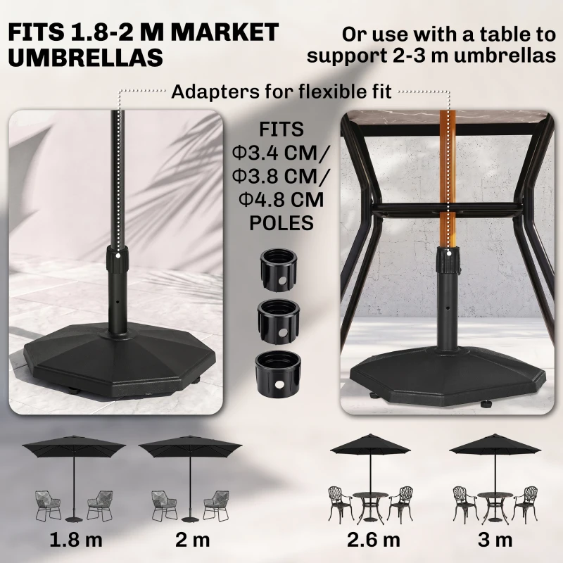 Outsunny 48lbs Patio Umbrella Base, Concrete, 18" Outdoor Umbrella Stand Holder for Parasol Poles 1.34", 1.5", and 2" Dia., Black