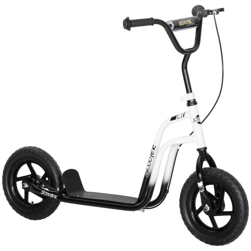 Qaba Kids Scooter, Lightweight Scooter with Adjustable Handlebar, Rear Brake, Kickstand, 12" EVA Wheels, for 5-12 Y, White