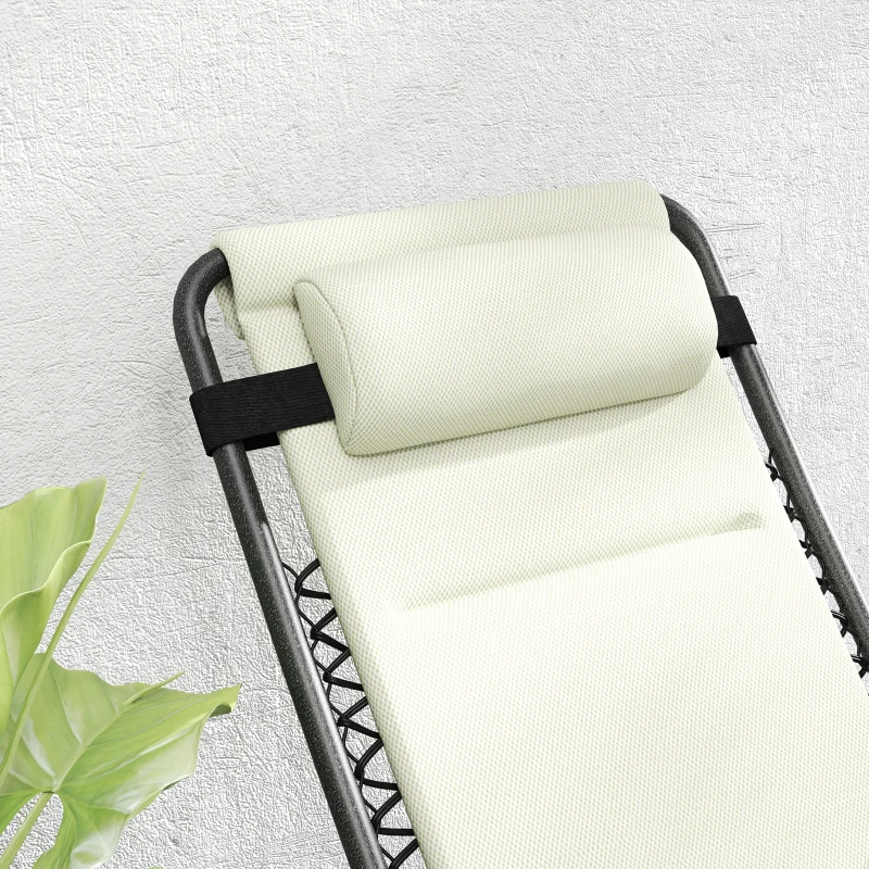 Outsunny Zero Gravity Lounge Chair Set, 2 Pieces Reclining Folding Outdoor Lounge Chairs with Headrest Side Tray, Cream