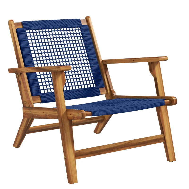 Outsunny Wood Adirondack Chair, Modern Fire Pit Chair, PP Rope Coconino Lounge Style Chair with High Support Backrest, Blue