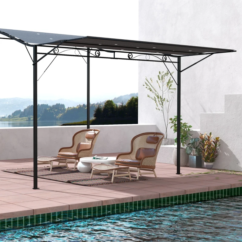 Outsunny 10' x 8' Outdoor Pergola and Patio Gazebo for Garden, Camper, Deck, Doors and Windows, Dark Gray