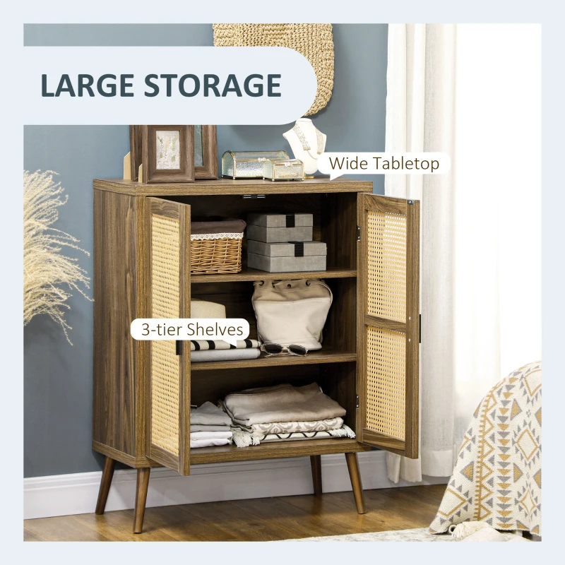 HOMCOM Sideboard Buffet Cabinet with Rattan Doors, Brown