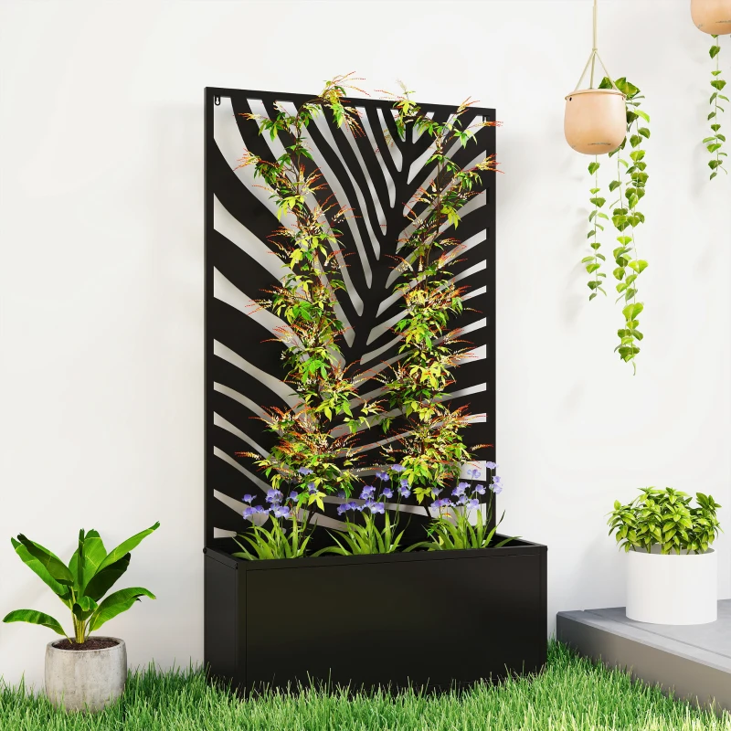 Outsunny Metal Garden Bed with Trellis for Climbing Plants, Freestanding or Wall Mounted Flower Bed for Garden, Patio, Balcony
