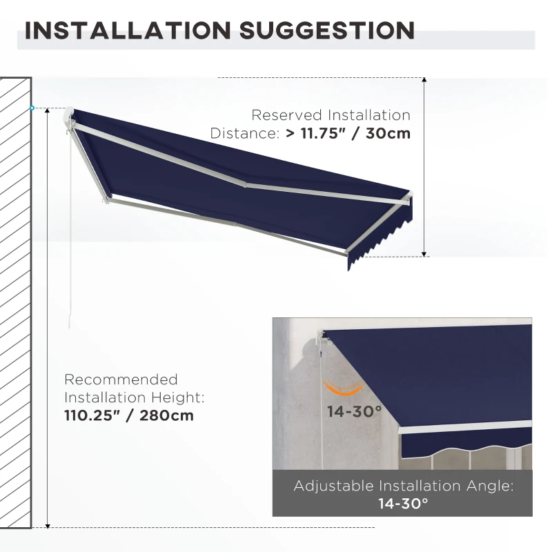 Outsunny 12' x 10' Electric Retractable Awning Sunshade Shelter with Remote Controller, Crank Handle for Deck Balcony Yard, Blue