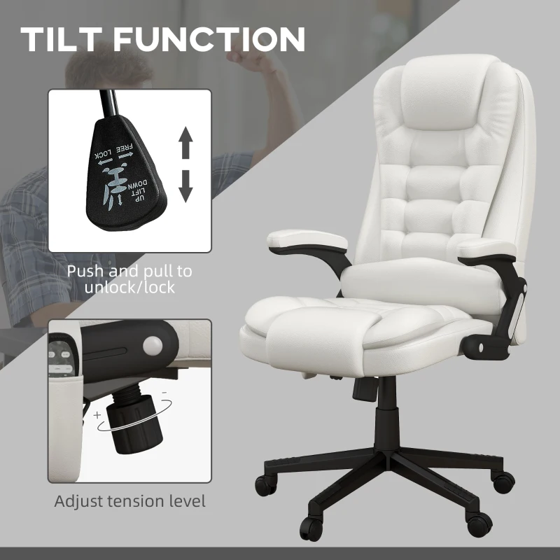 HOMCOM Massage Office Chair, Heated Reclining Computer Chair with 6 Vibration Points, Armrest and Remote, White