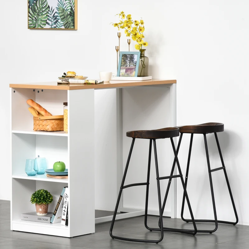 HOMCOM Modern Bar Table Counter Height Dining Table with 3 Storage Shelves for Kitchen, Dining Room, Living Room, White