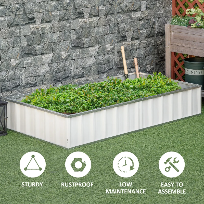 Outsunny 5.7' x 3' x 1' Raised Garden Bed, Galvanized Metal Planter Box for Vegetables Flowers Herbs, White
