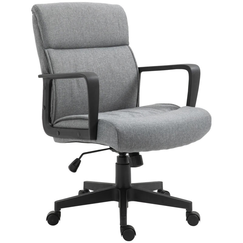 Vinsetto Mid Back Home Office Chair Height Adjustable Linen Fabric Desk Task Chair with Ergonomic Line Wide Seat, Thick Padding, and Armrest
