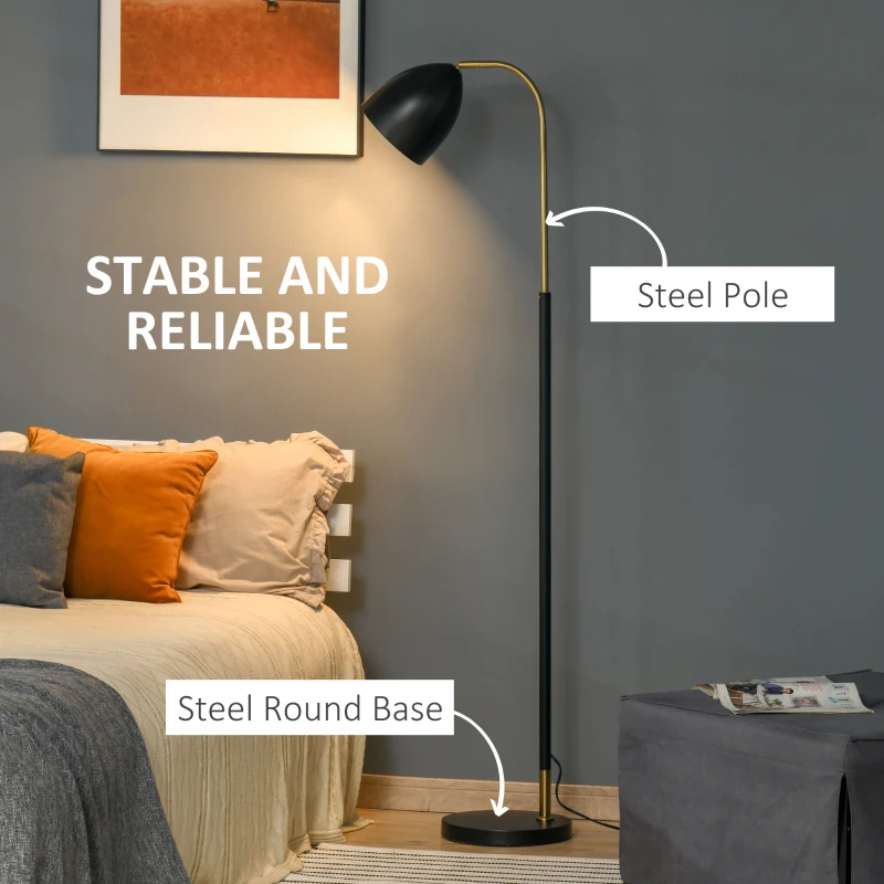 HOMCOM Arc Floor Lamp, Standing Reading Light, with Adjustable Lampshade, and Round Base for Living Room, Office, or Bedroom, Black/ Gold