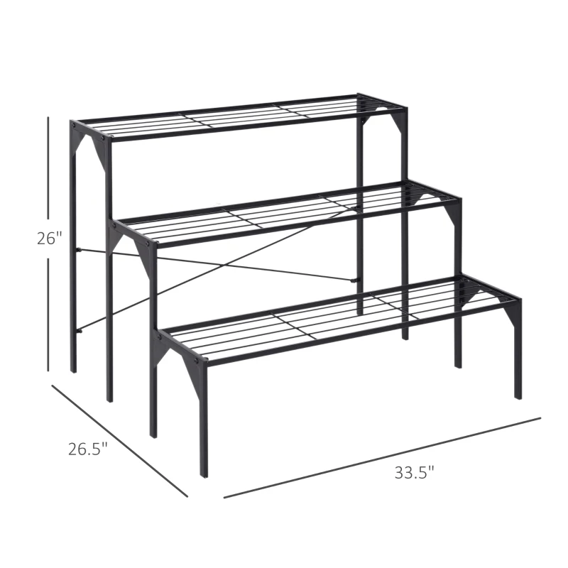 Outsunny Outdoor Plant Stand, 3 Tier Flower Stand, Metal Plant Shelf for Indoor Home & Outdoor Patio Balcony Yard Use