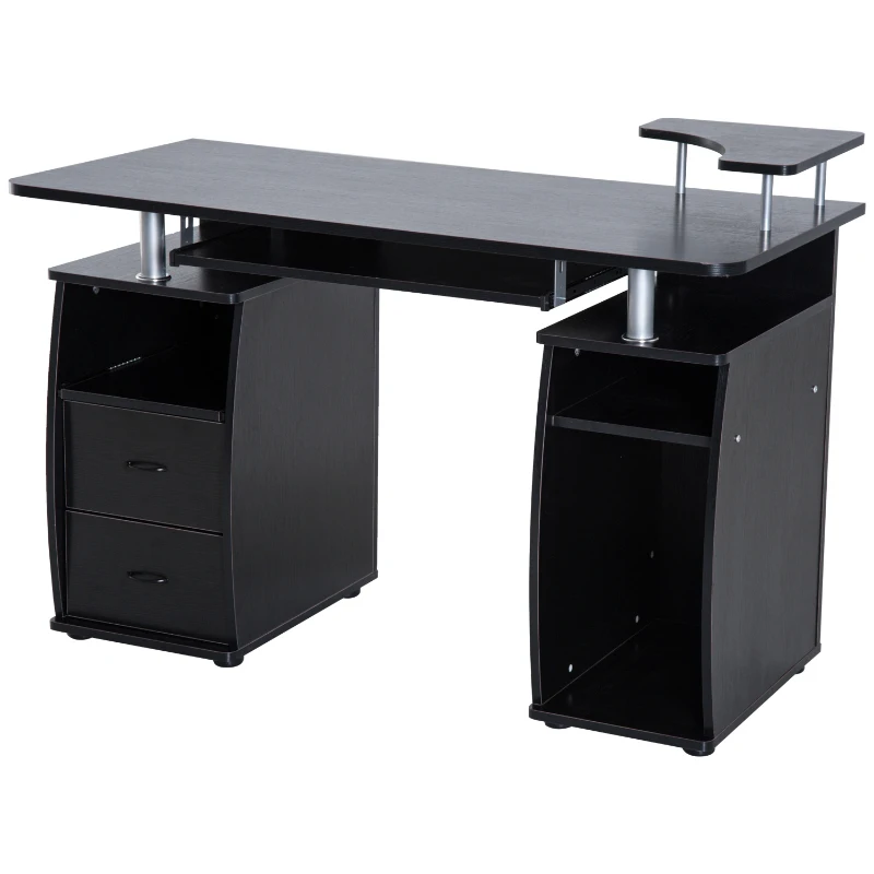 HOMCOM Multi-Function Computer Desk Home Office Workstation with Sliding Keyboard Tray, Elevated Shelf, Drawers and CPU Stand, Black