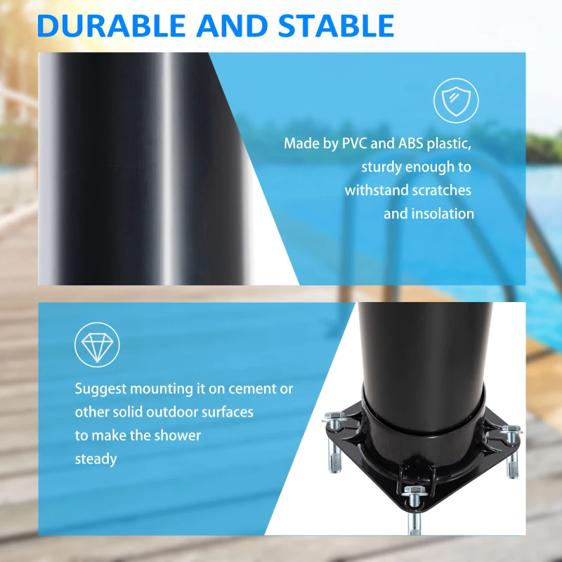 Outsunny 7 FT Solar Heated Shower with Free-Rotating Shower Head, Temperature Adjustment & Foot Shower, 2-Section Outdoor Shower for Backyard Poolside Beach Pool Spa, 9.2 Gallon