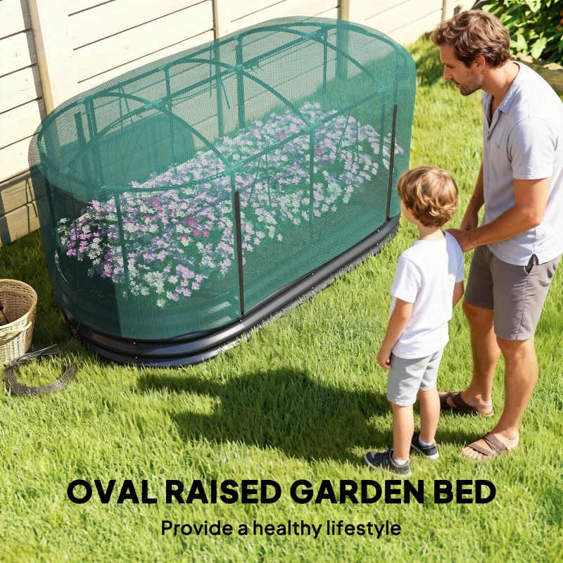 Outsunny Galvanized Raised Garden Bed Kit with Self Watering System, Oval Outdoor Planter Garden Boxes, 6x3ft, Dark Gray