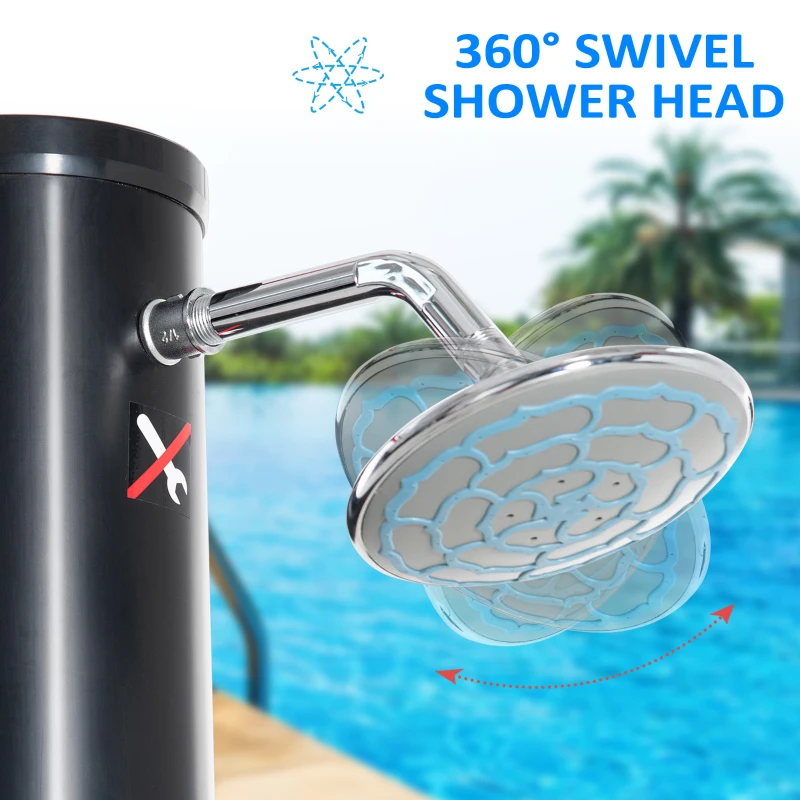 Outsunny 7 FT Solar Heated Shower with Free-Rotating Shower Head, Temperature Adjustment & Foot Shower, 2-Section Outdoor Shower for Backyard Poolside Beach Pool Spa, 9.2 Gallon