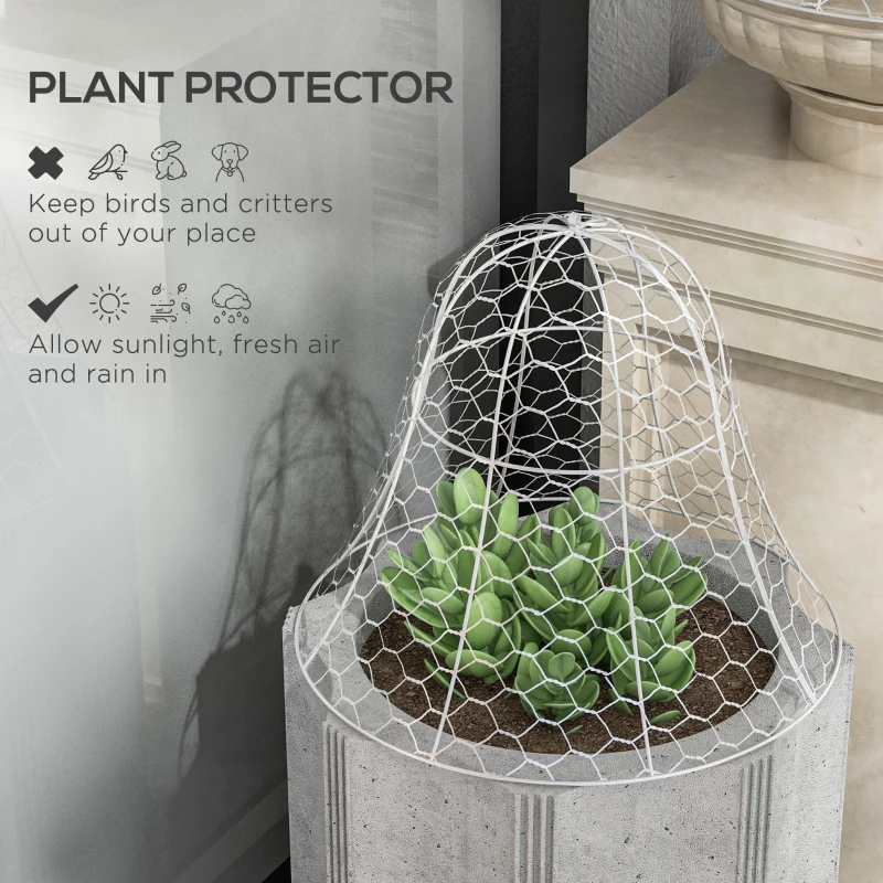 Outsunny 6 Pack Garden Cloches for Plants, 16" x 13" Metal Crop Cage, Plant Cages to Keep Animals Out, White