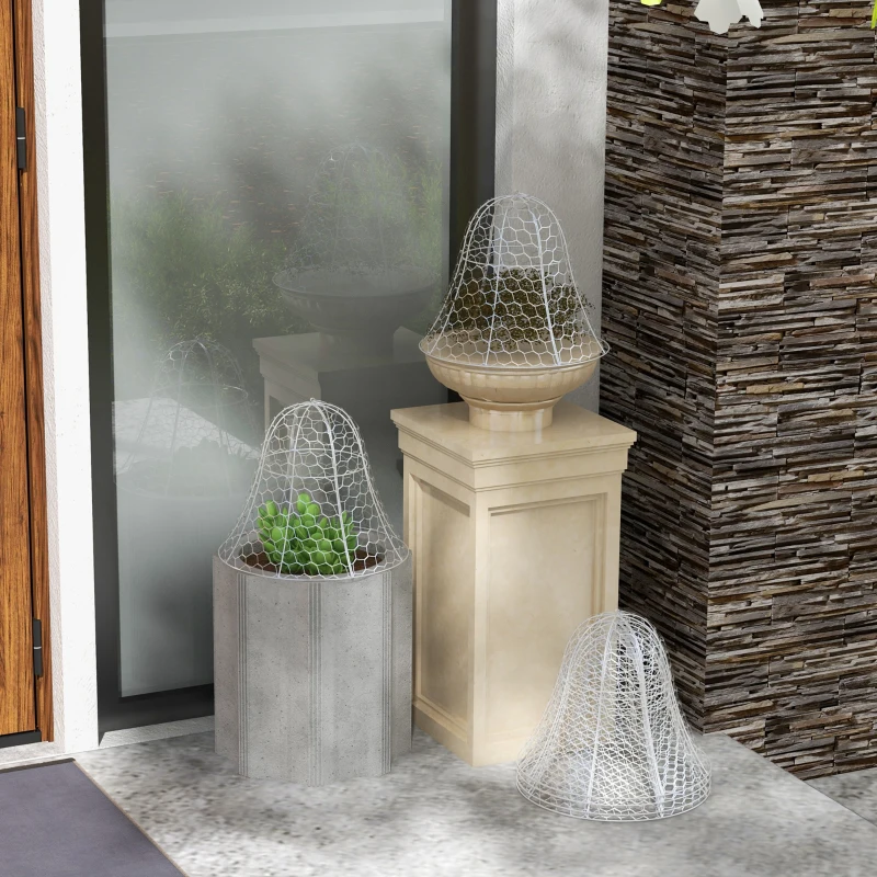 Outsunny 6 Pack Garden Cloches for Plants, 16" x 13" Metal Crop Cage, Plant Cages to Keep Animals Out, White