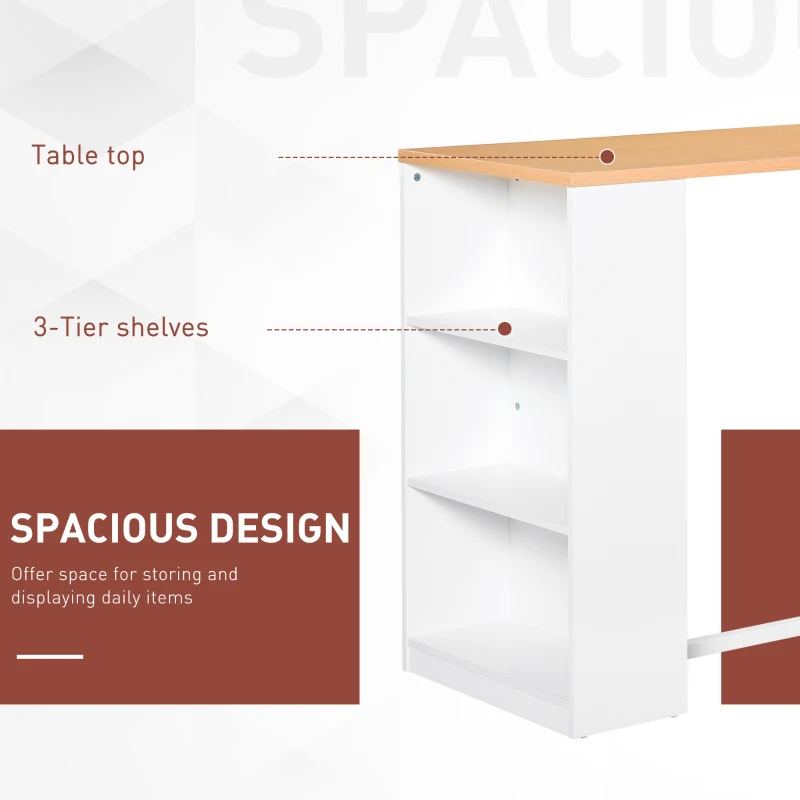 HOMCOM Modern Bar Table Counter Height Dining Table with 3 Storage Shelves for Kitchen, Dining Room, Living Room, White
