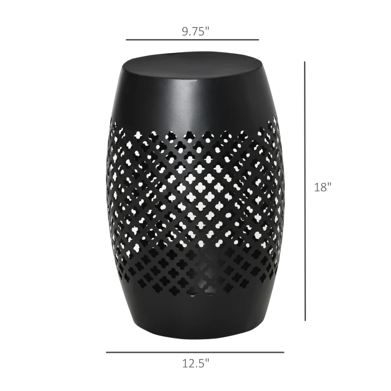 Outsunny 12" Steel Outdoor Side Table, Round Hollow Drum Patio End Table, Accent Table for Indoor and Outdoor, Black