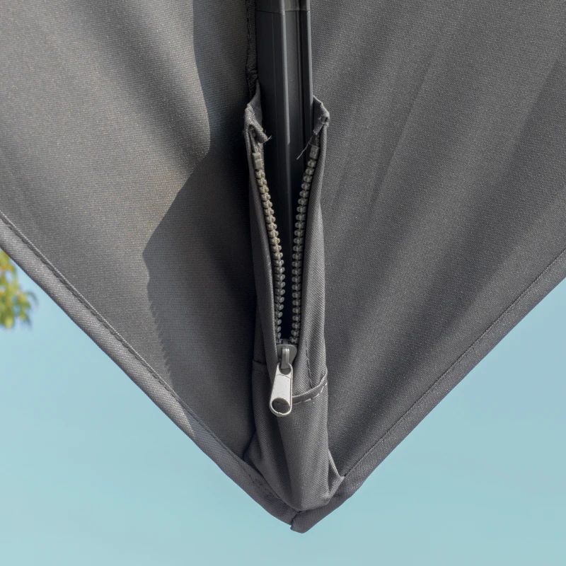 Outsunny 10FT Cantilever Patio Umbrella with Solar LED Lights & Power Bank, Double Top Outdoor Offset Umbrella with 360° Rotation, Tilt, Crank & Cross Base for Garden, Gray