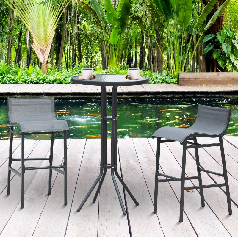 Outsunny 3 Piece Bar Height Outdoor Bistro Set for 2, Charcoal Gray