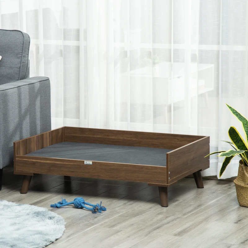 PawHut Elevated Dog Bed with Soft Sponge Cushion, Modern Wood Dog Bed, High and Upraised off of Durable Steel Legs, Coffee Bean, Jet Black
