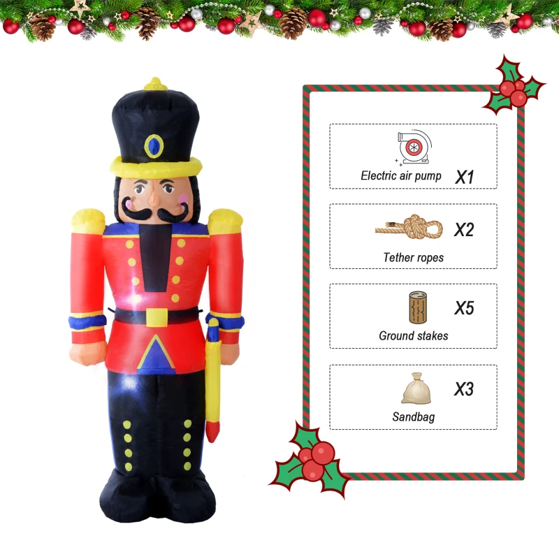 HOMCOM 6’ Christmas Inflatable Nutcracker Toy Soldier, Outdoor Blow-Up Yard Decoration with LED Lights Display