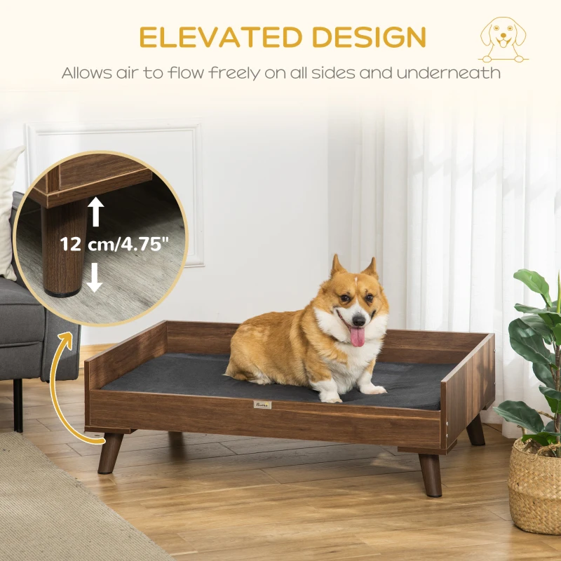PawHut Elevated Dog Bed with Soft Sponge Cushion, Modern Wood Dog Bed, High and Upraised off of Durable Steel Legs, Coffee Bean, Jet Black