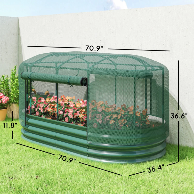 Outsunny Galvanized Raised Garden Bed Kit with Self Watering System, Oval Outdoor Planter Garden Boxes, 6x3ft, Green