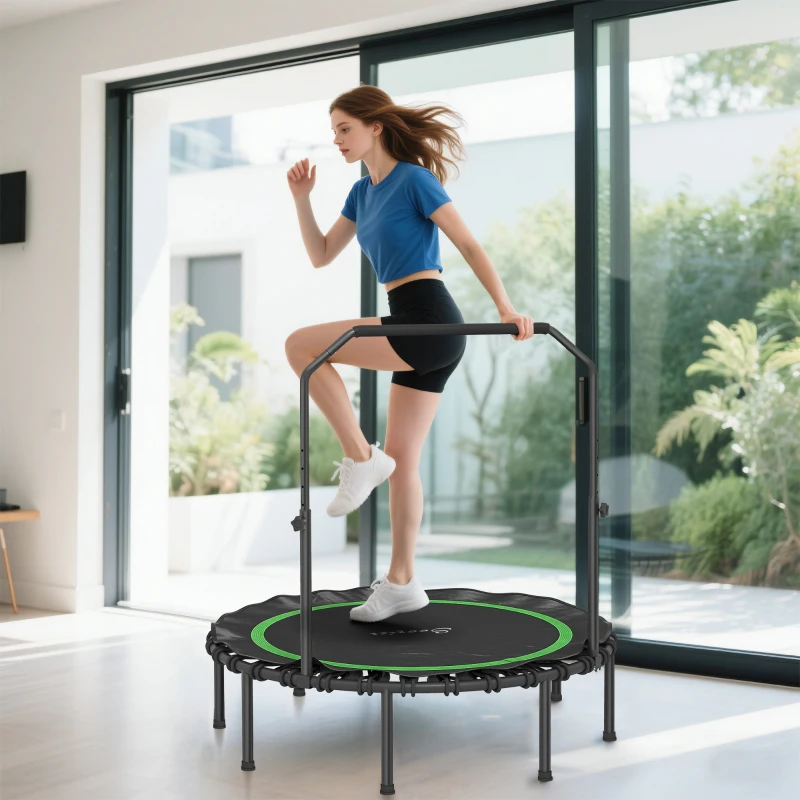 Soozier 48" Rebounder Trampoline for Adults, Foldable Mini Trampoline with Adjustable Handle Bar for Indoor Outdoor, Green