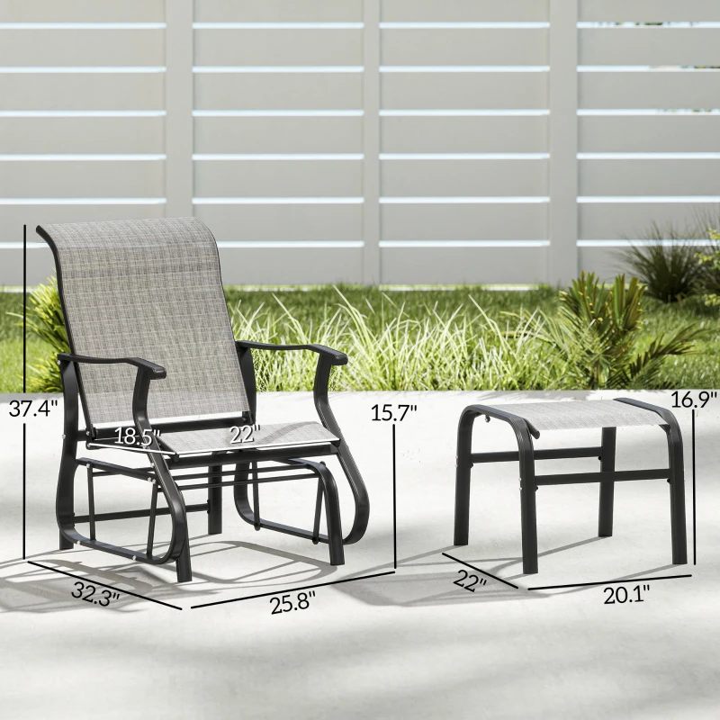 Outsunny Outdoor Glider with Ottoman, Patio Glider Chair Set with High Back, Wide Seat for Porch, Garden, Backyard, Gray