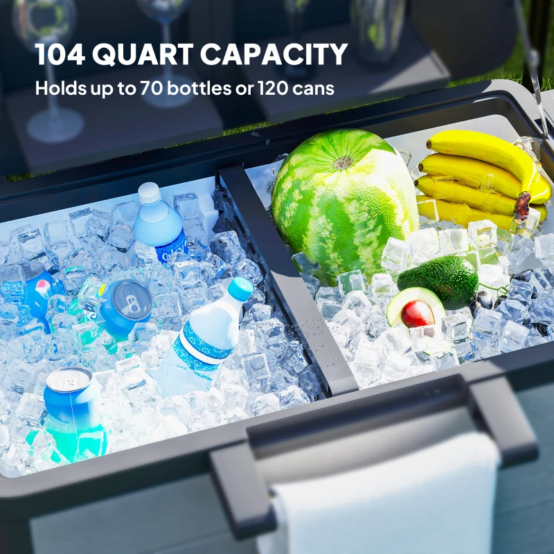 Outsunny 104 Quart Large Capacity Outdoor Cooler Cart, Patio Rolling Ice Chest with Bottle Opener Shelves Wheels, Gray