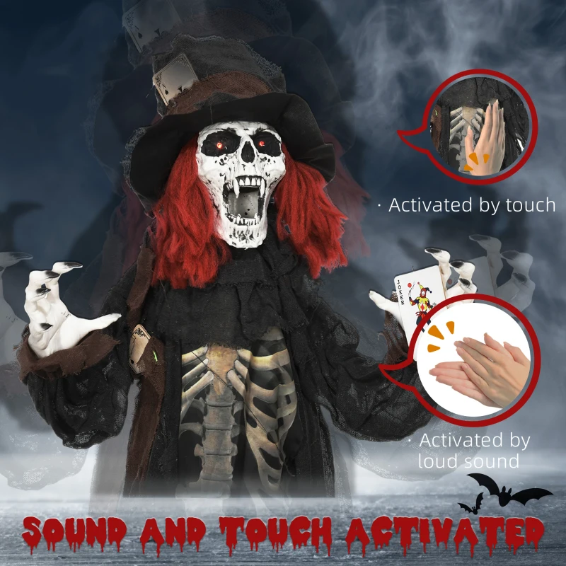 HOMCOM 6' Life Size Outdoor Animated Prop Zombie with Realistic Skeleton Chest, Scary Sharp Teeth, Sound and Motion Activated