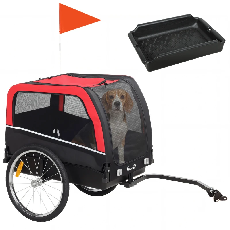 PawHut Dog Bike Trailer, Pet Cart Bicycle Carrier with 20" Air Tires, Quick-Release Wheels, Reflectors, Flag