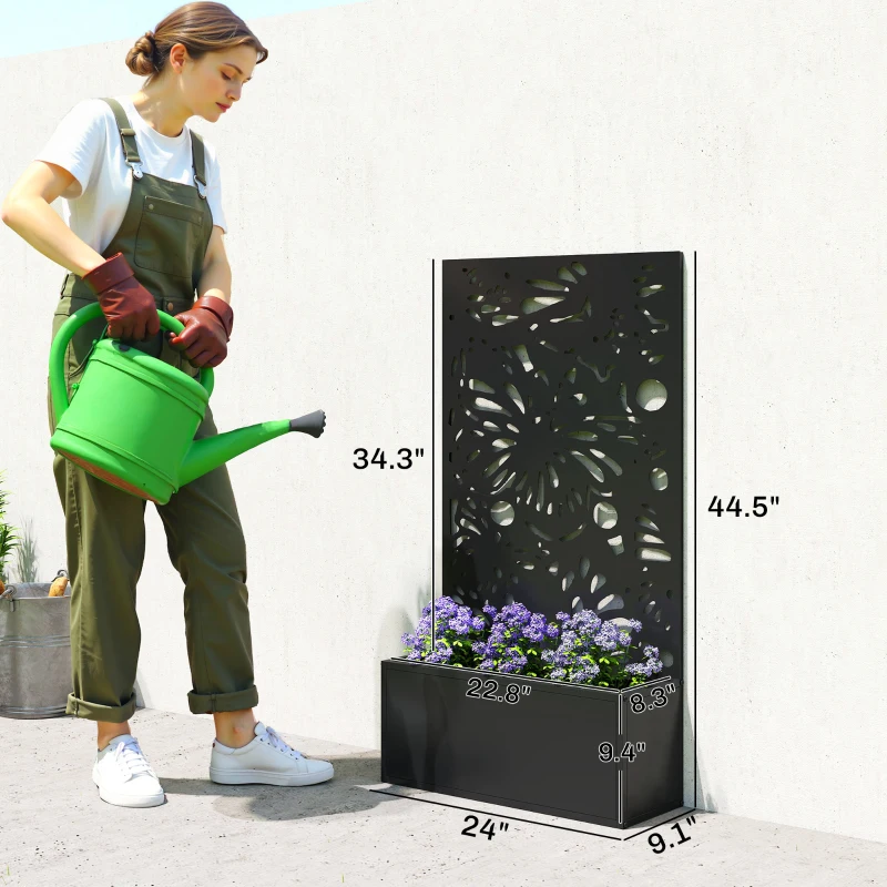Outsunny Metal Garden Bed with Trellis for Climbing Plants, Freestanding or Wall Mounted Flower Bed for Garden, Patio, Balcony