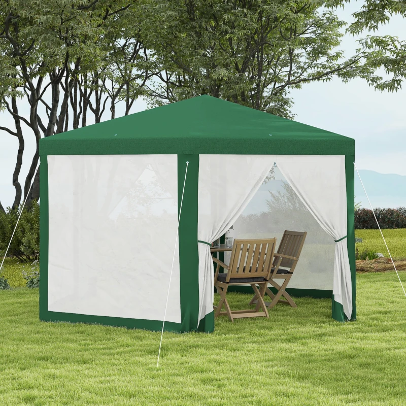 Outsunny 13' x 11' Outdoor Party Tent, Hexagon Sun Shade Shelter Canopy w/ Protective Mesh Sidewalls, Ropes & Stakes, Green