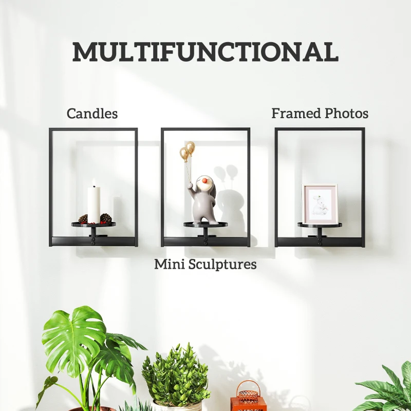 Outsunny 3 Pack Wall Planters for Indoor Plants, Wall-Mounted Metal Plant Stand Shelves, Picture Frame Wall Decor Hanger
