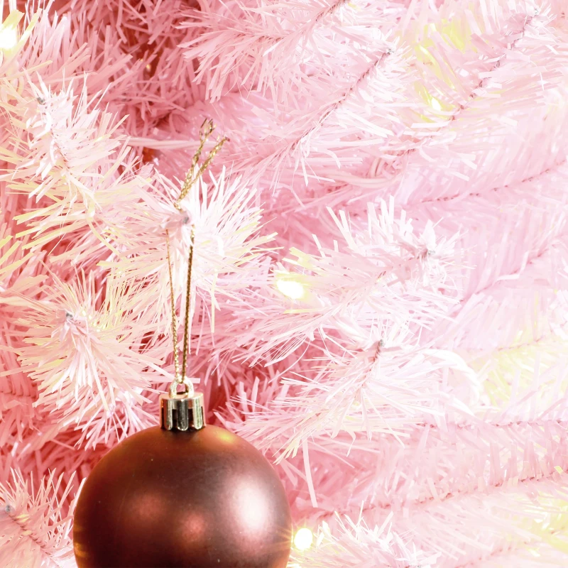 HOMCOM 8ft Pencil Christmas Tree, Slim Artificial Christmas Tree with Realistic Branches and Warm White LED Lights, Pink