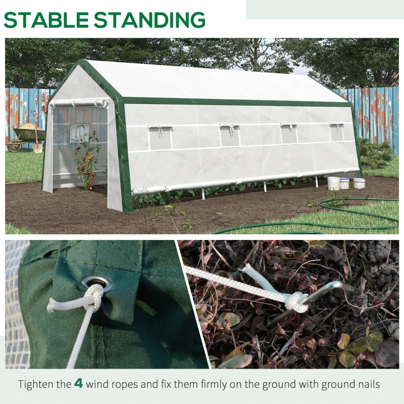 Outsunny 19.7' x 10' x 8' Outdoor Walk-in Greenhouse, Hot House with Mesh Windows, Bottom Vent, Zippered Door, PE Cover, Heavy Duty Steel Frame, White