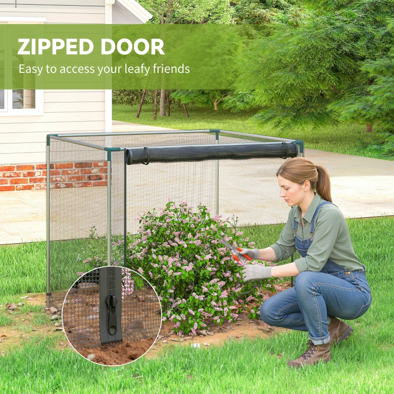 Outsunny Galvanized Steel Crop Cage, Plant Protection Tent with Zippered Door, 4' x 4', Black