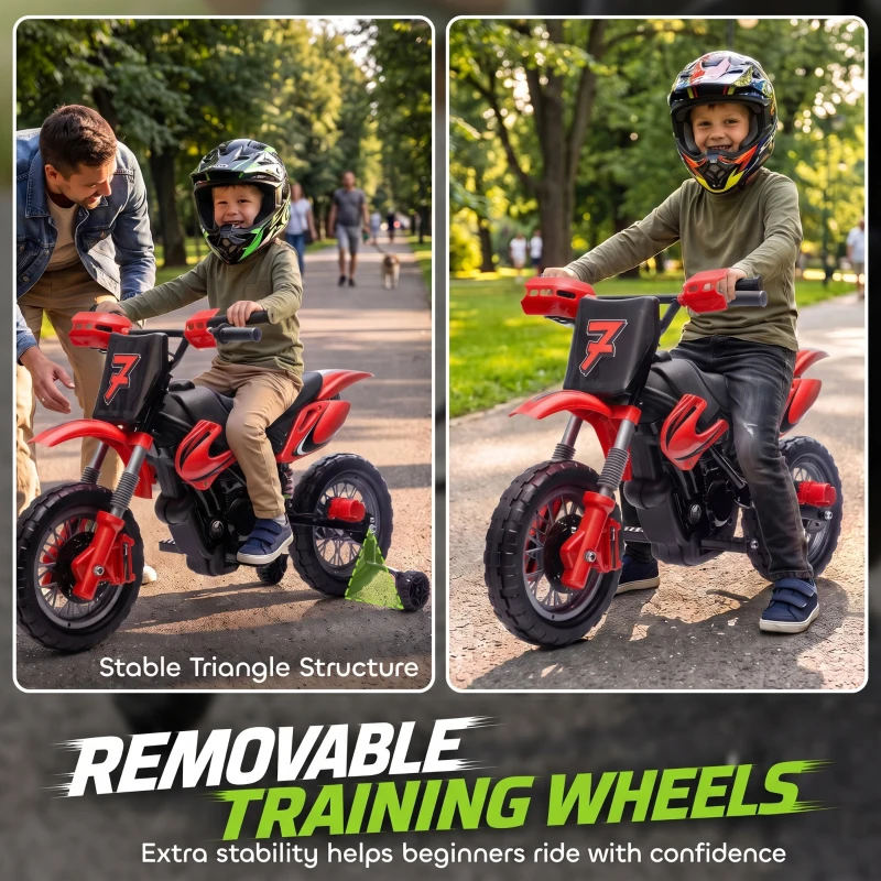 Qaba 12V Kids Electric Motorcycle, Ride on Motorcycle with Training Wheels, Rear Suspension, Horn for 3-6 Years, Red